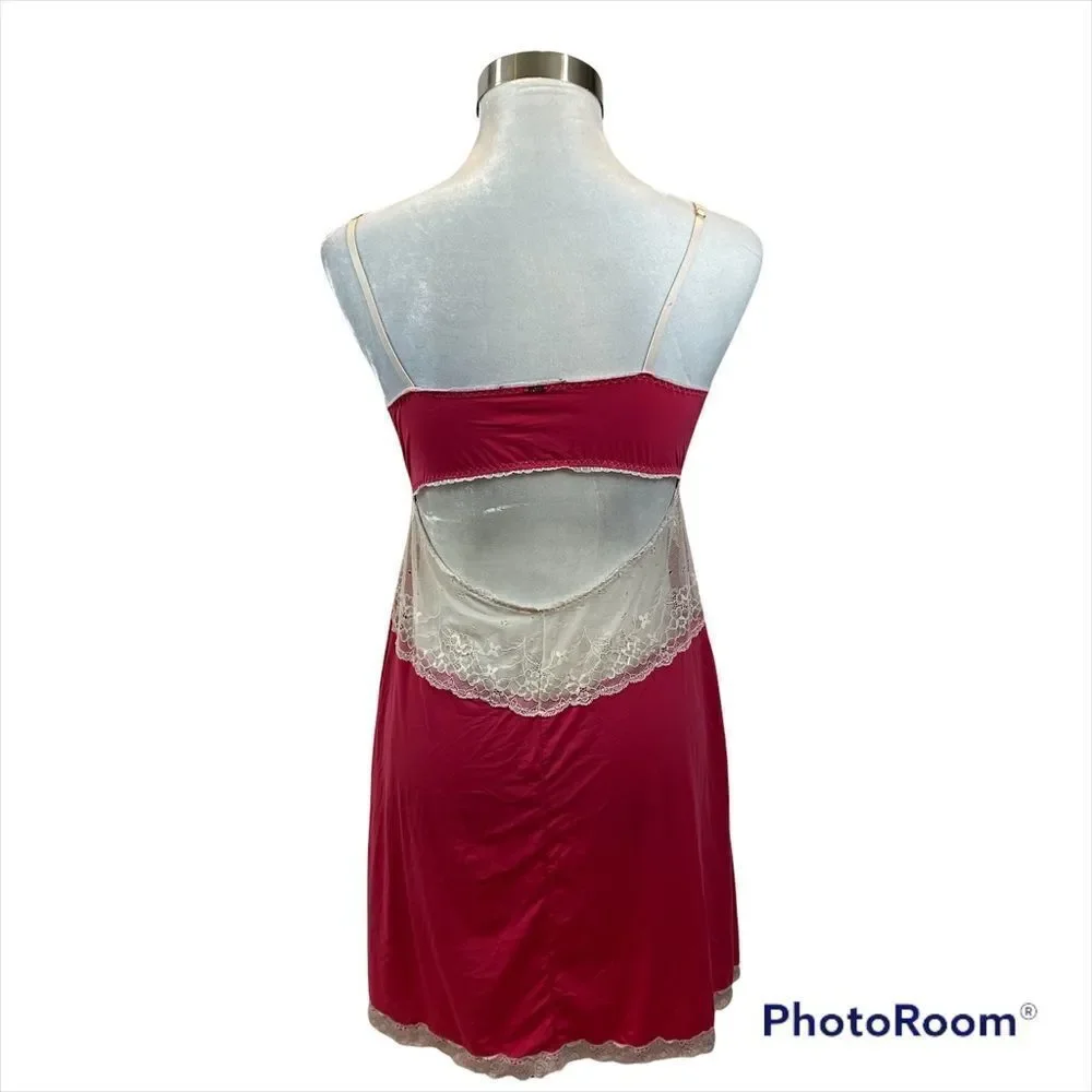 Hope Brand Pink and Ivory Open Back Mini Length Nightgown Lingerie Medium‎